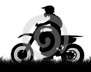 Side profile silhouette of off road biker with scrambler