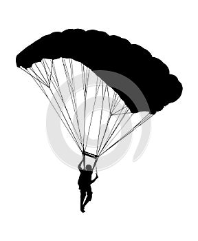 Side profile silhouette of sky diver with open parachute photo