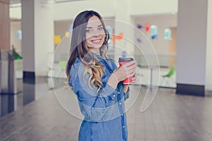 Side profile turned half close up view photo portrait of happy smiling charming beauty beautiful pretty cute lovely with long curl