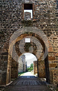 Side pubblic entrance of Carrarese Castle in Este. Padova, Italy