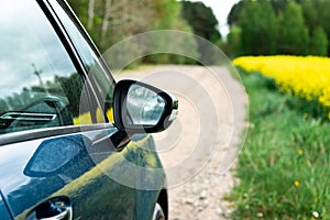 Side rear-view mirror on a modern car.