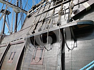 Side of the reconstruction of an old galeon