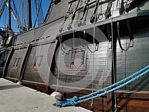 Side of the reconstruction of an old galeon