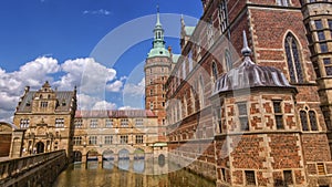 Side of Renaissance Frederiksborg Palace Castle in Hillerod, Denmark