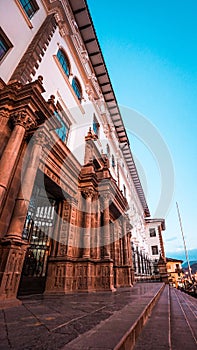 Side shot of the exterior shot of the Poder Judicial governmental building in Peru photo