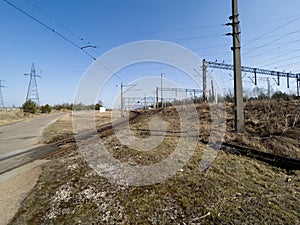 Side, single railroad track, with electric traction