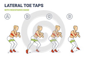 Side Steps with Resistance Band. Lateral Toe Taps with Mini-band Woman Workout.