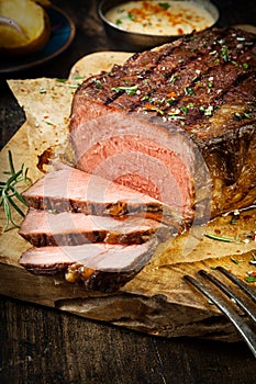 Side of succulent rare roast beef