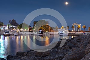 Side,Turkey - ancient Mediterranean coast city harbor in the evening 28 SEP 201