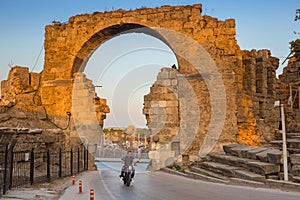 Road at the Vespasian gate to the ancient city of Side, Turkey.