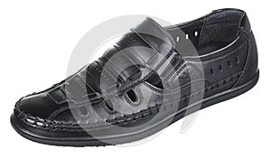 Side upper view of black leather male summer boot