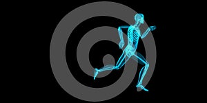 Side view 3D illustration of a jogger with visible skeleton