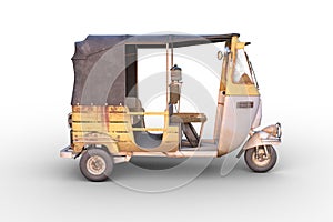 Side view 3D rendering of an Indian auto rickshaw isolated on white