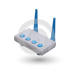 Side view of 3d router realistic with blue buttons and antennas