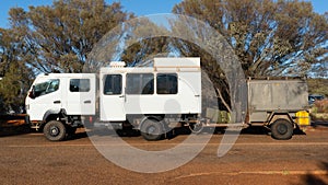 Side view of a 4WD safari truck in outback Australia