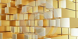 side view of abstract background of extruded gold square