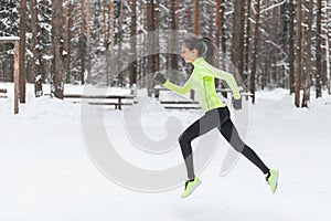 Side view of active sporty young running woman runner athlete with copy space concept sport health fitness loss weight