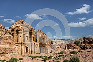 Side view of Ad Deir (aka The Monastery or El Deir) in the ancient city of Petra (Jordan)