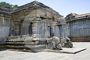 Side view of Adinataha Basadi, Basadi Halli jain temple complex, Karnataka. Notice the Elephant balustrades at the entrance. photo