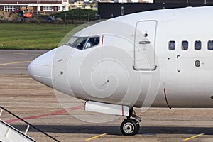 Side view of airliner cockpit