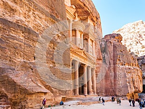 Side view of al-Khazneh temple in Petra town