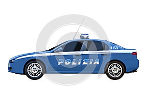 Side view of the Alfa Romeo 159, in the setting up of the Italian Police. Illustrative editorial.