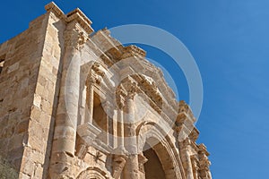 Side view of The Arch of Hadrian in Jerash. Jordan