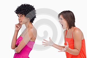 Side view of an arguement between two girls photo