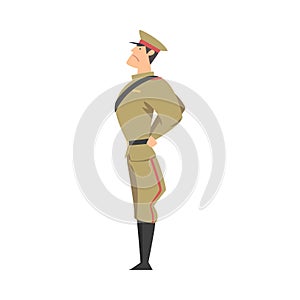 Side View of Army Soldier, Military Man Character in Khaki Uniform Cartoon Style Vector Illustration