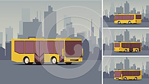 Side View Autobus or Public Transport with City Landscape on the Background.