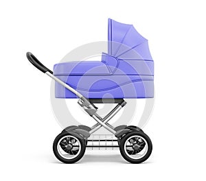 Side view of baby stroller on white background. 3d rend