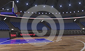 Side view of basketball stadium with lights 3D render