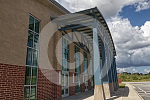 Side view of a Beautiful modern brick building entrance
