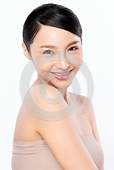 Side view of Beauty Woman face Portrait, Beautiful Young Asian Woman with Clean Fresh Healthy Skin, Facial treatment. Cosmetology