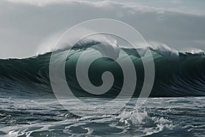 Side view at big ocean wave, created with generative AI