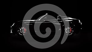 Side view of Black convertible car on dark background 3d illustration