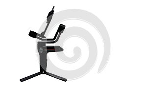 Side view black gimbal stabilizers on white background, object, technology, copy space