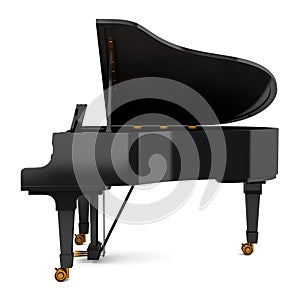 Side view of black grand piano isolated on white