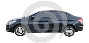 Side view of Black sedan car isolated on white background with clipping path