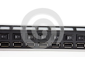 Side view of black usb hub ports