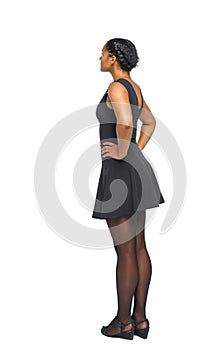 Side view of black woman in a brown dress