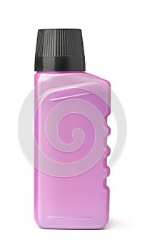 Side view of blank pink plastic bottle