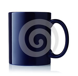Side view of blue coffee mug photo