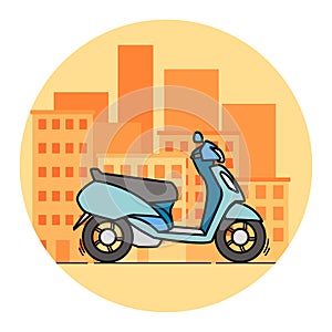 Side view blue scooter illustration. Linear art.