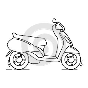 Side view blue scooter illustration. Linear art.