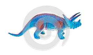 Side view blue triceratops toy on white background