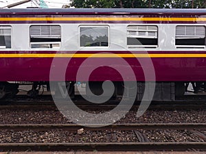 The side view of the bogie third class carriage of the ordinary train