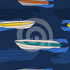 Side View Bowrider Boat Vector Illustration Seamless Pattern