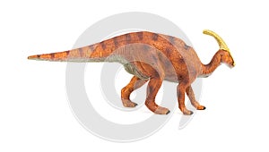 Side view brown Parasaurolophus toy on white background
