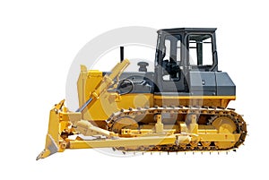 Side view of bulldozer on white